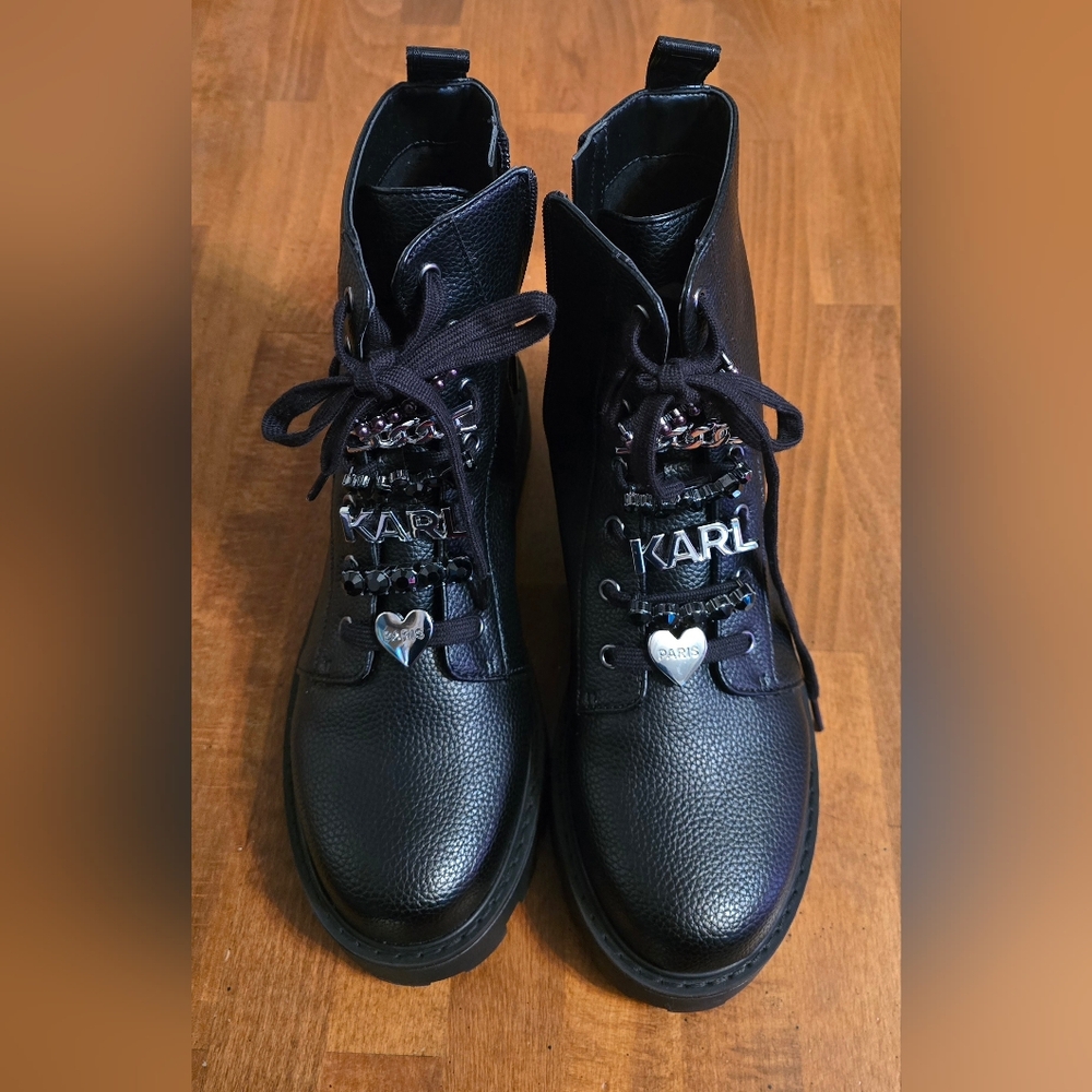 Karl Lagerfeld Black Leather Boots with Embelleshments